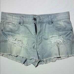 Women's Light Blue Distressed Athletic Shorts